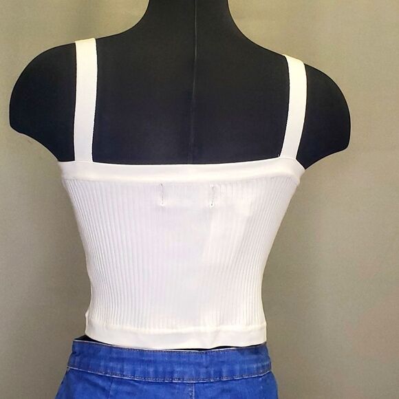 CIDER Women White Knit Crop Top Square Neck - Picture 2 of 6